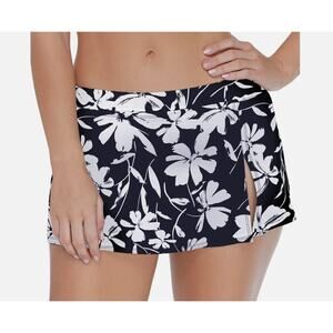Island Escape Black & White Floral Women's Lux Skirtini Skort Swim Skirt 10 NWT